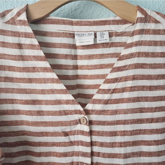 Rachel Zoe linen blouse boxi coastal stripe button front blouse - Picture 4 of 9